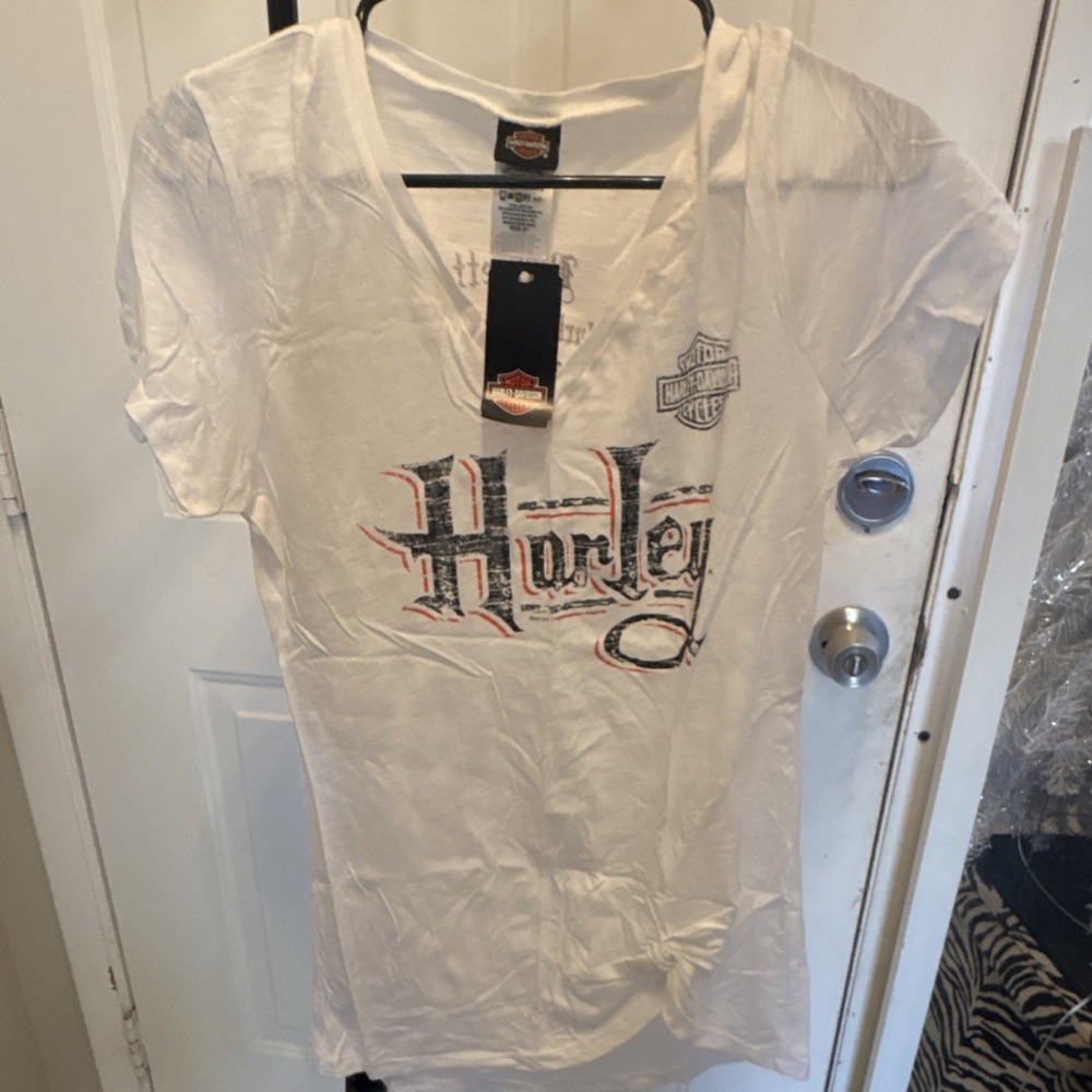 Harley-Davidson Barnett El Paso Texas White Cotton V-Neck Graphic Tee Womens M